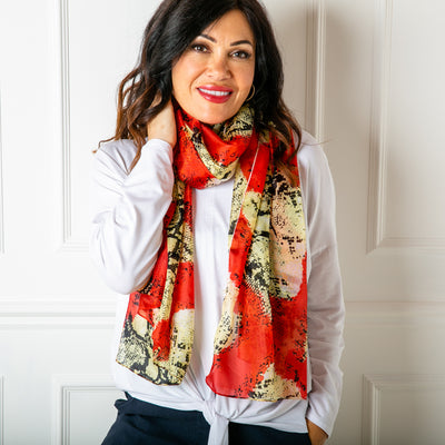 Red Snake Print Silk Scarf